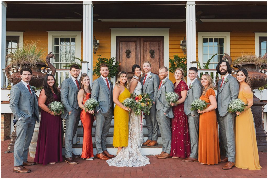 Willow Creek Winery Wedding. Rustic Fall Wedding. Bridal party in fall colors. 