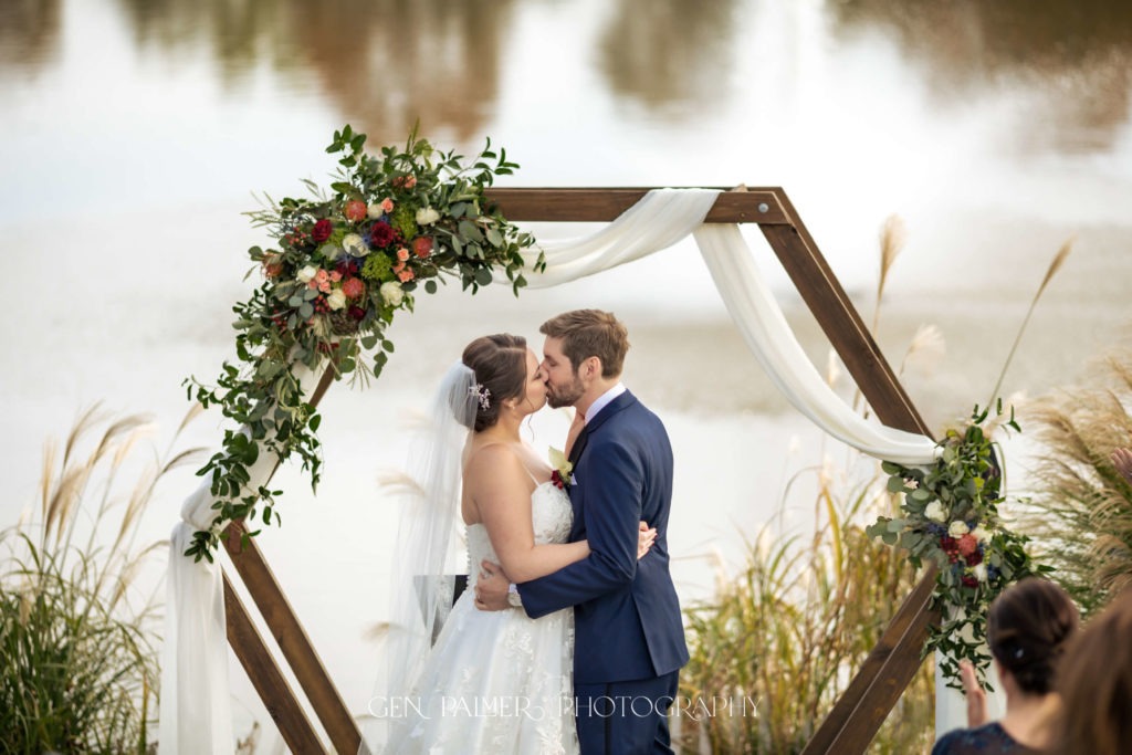 Wedding first kiss rustic outdoor wedding venue south jersey