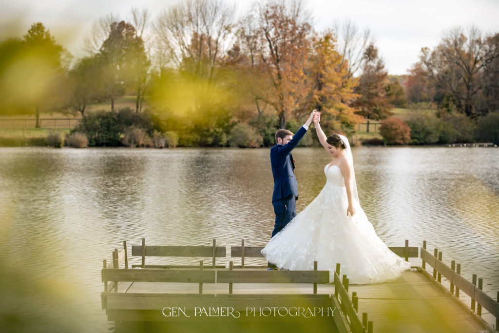 Estate at Eagle Lake Fall Wedding Photos Bride and Groom on Pier