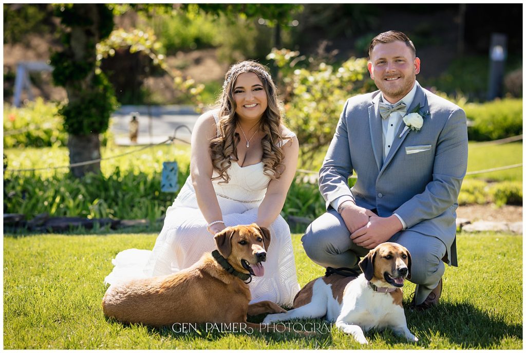 Estate at Eagle Lake Spring Wedding Bride and Groom with Dogs