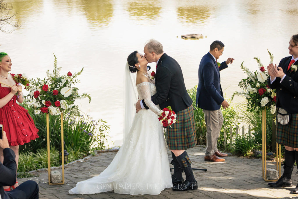 Summer Estate at Eagle Lake Wedding Ceremony First Kiss
