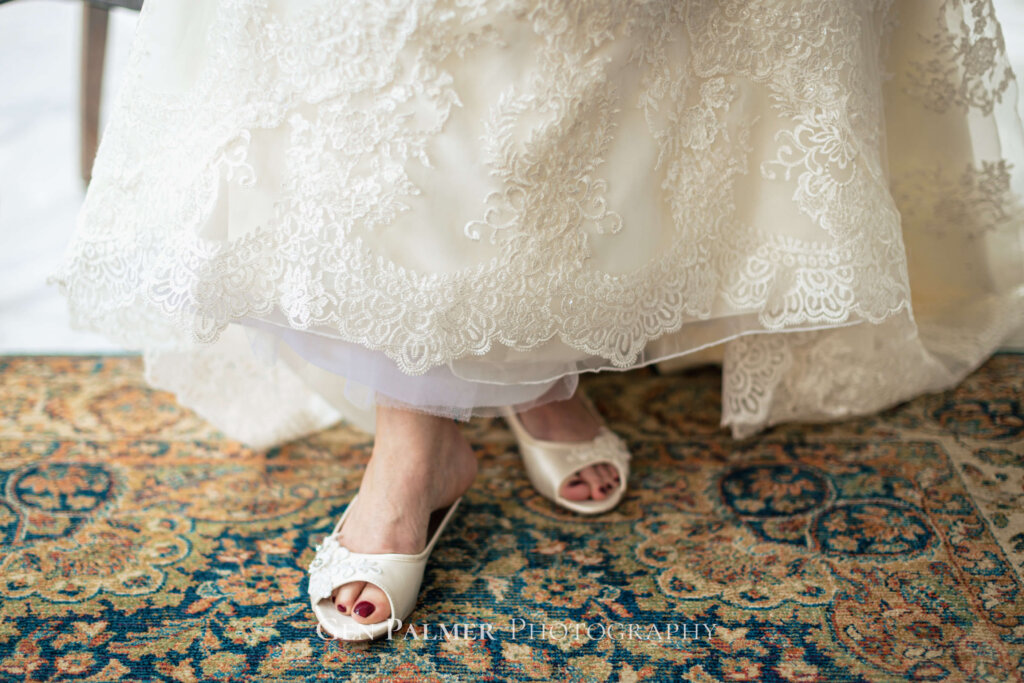 The bride's shoes as she gets ready