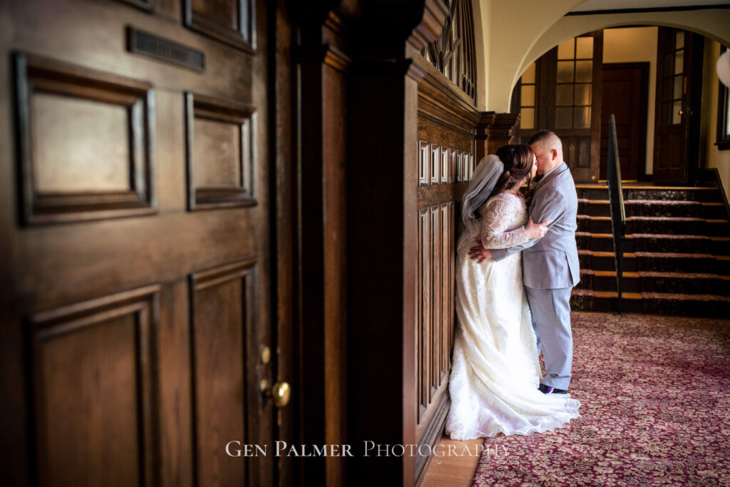 Groom and Bride's sweet moment in Collingswood Grand Ballroom