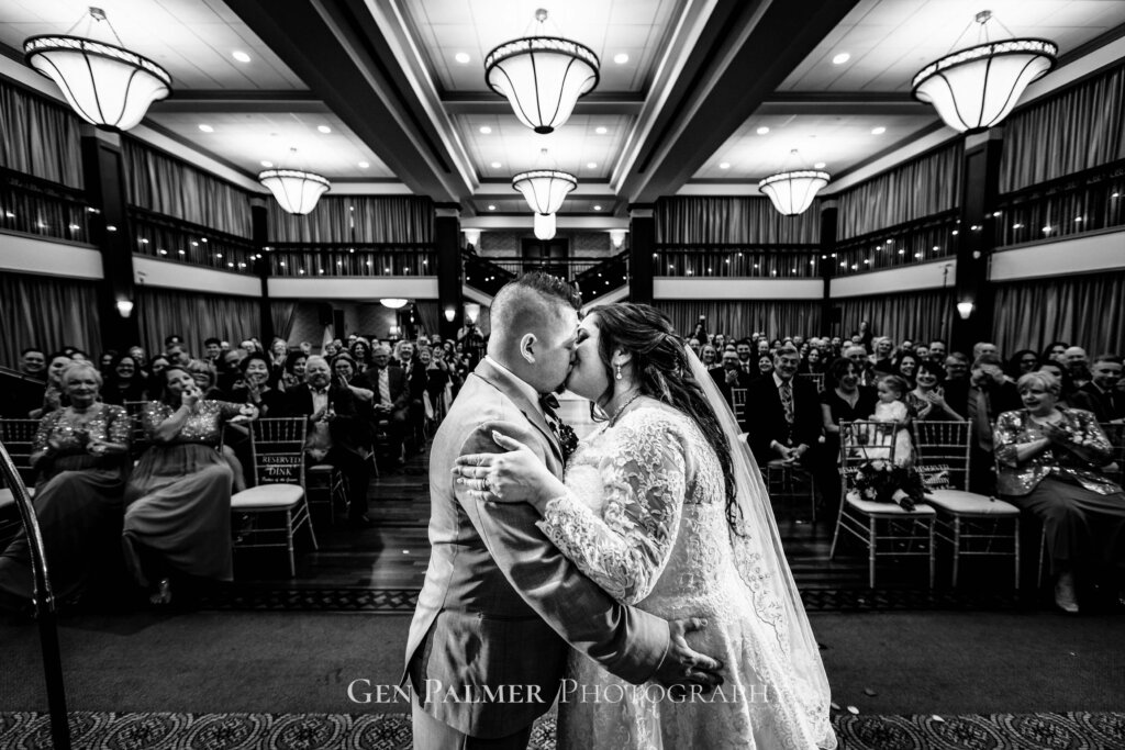 The much awaited kiss of the groom and bride at Collingswood Grand Ballroom