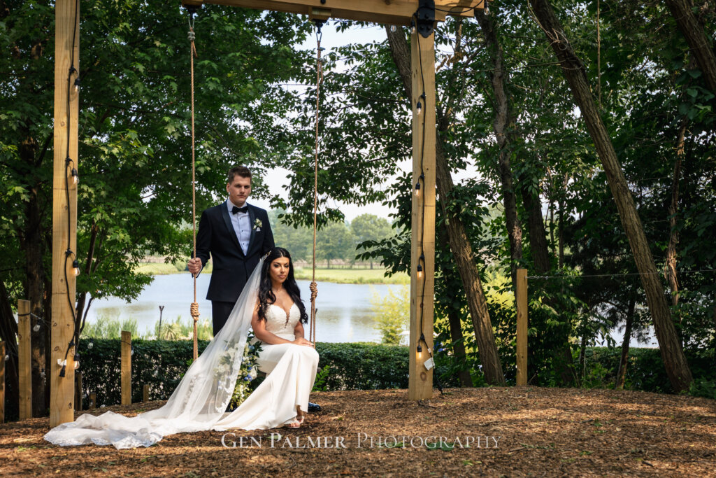 Estate at Eagle Lake Summer Wedding | Bride & Groom Swing