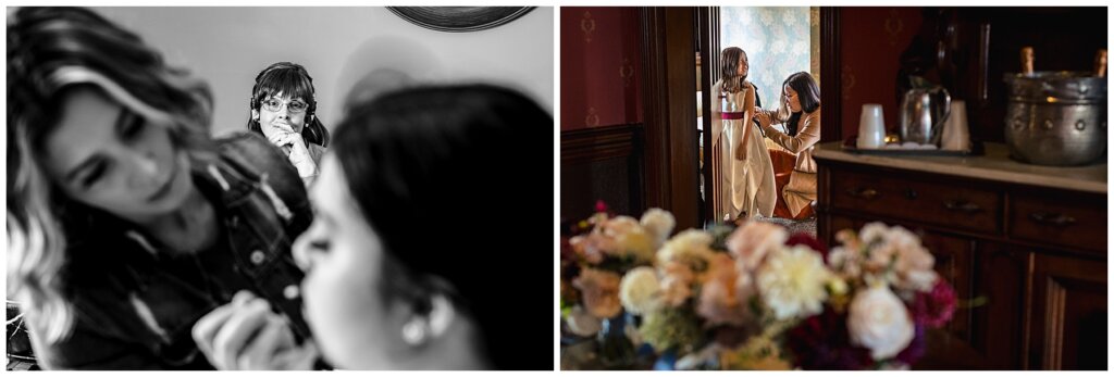 Historic Mansion Wedding in Philadelphia | Bride getting ready and flower girl
