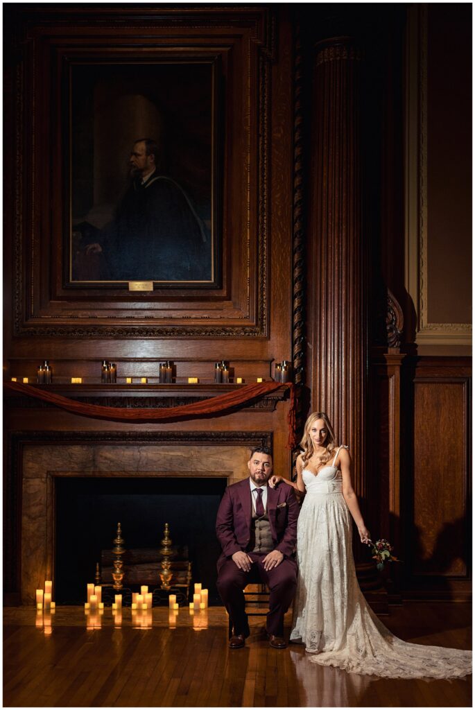 Bride and groom in the Ashhurst Room at a Mutter Museum Wedding