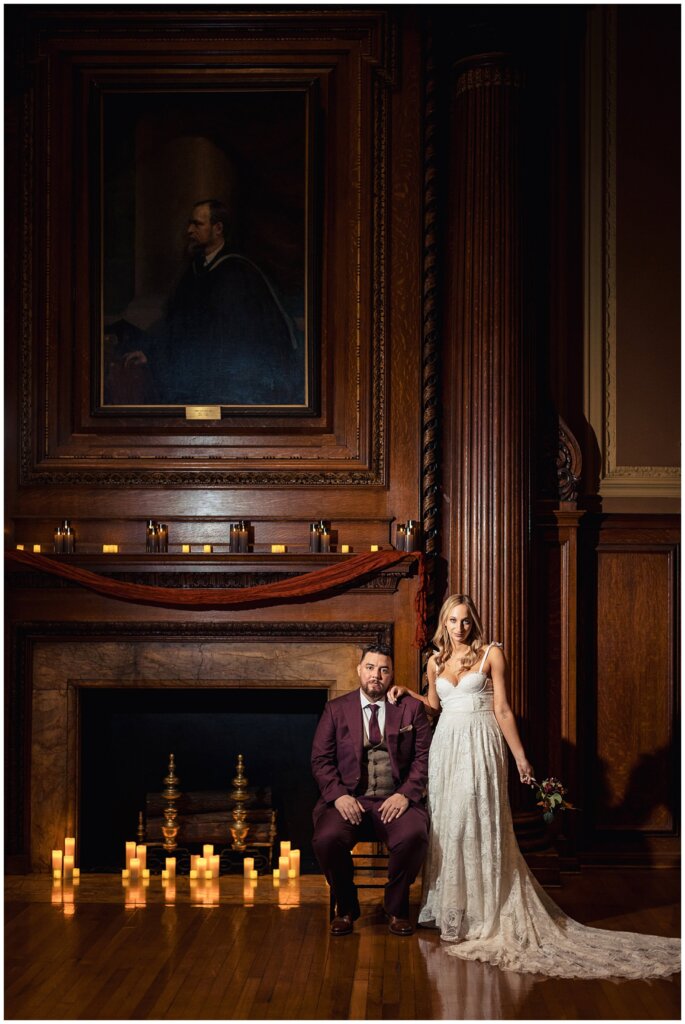 Mutter Museum Wedding | Portraits in The Ashhurst Room | Fireplace