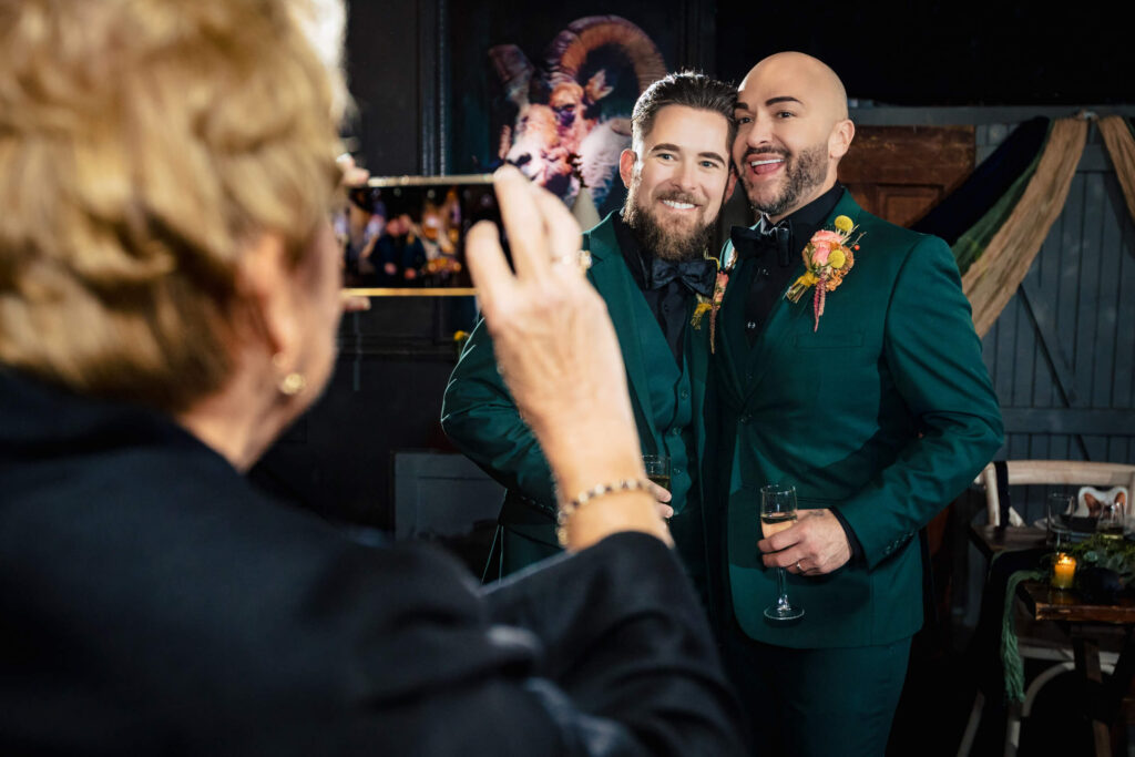 LGBTQ Wedding Couple posing for photo at Porta Asbury Park