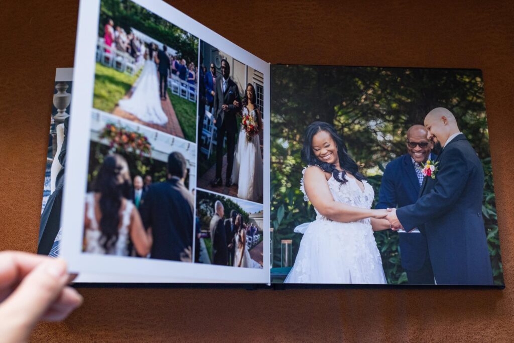 Photo album of wedding couple