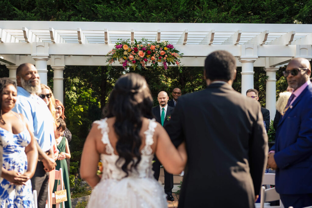 Groom facing Bride and her father at Bradford Estate