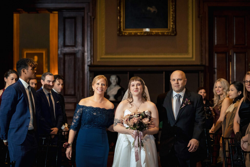 Bride and parents at Philadelphia College of Physicians