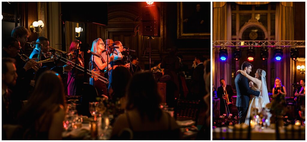 Couple having first dance with band at Philadelphia College of Physicians